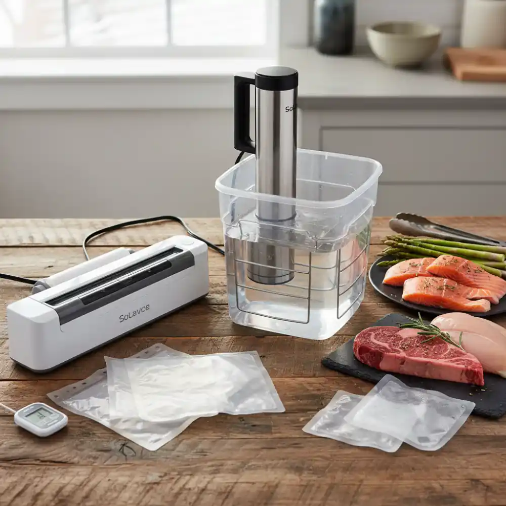 Curated sous vide starter kit with circulator, bath, and racks